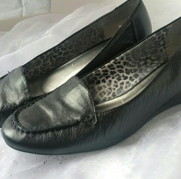 Ak Anne Klein Iflex "senator" Black Leather Wedge - Picture 3 of 5